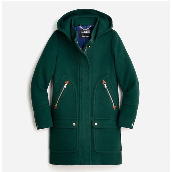 NWT J. CREW COAT WOOL PEA ITALIAN STADIUM CLOTH GREEN LONG WINTER NELLO GORI - Picture 1 of 14